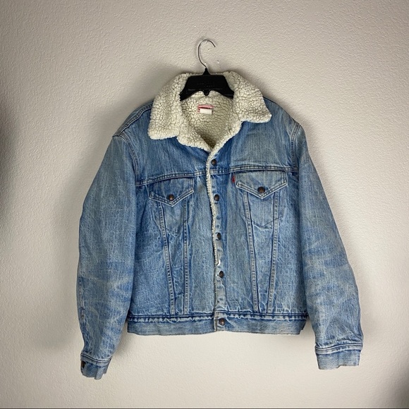 Vintage Levis Denim Sherpa Jacket Size 44 - Picture 1 of 8